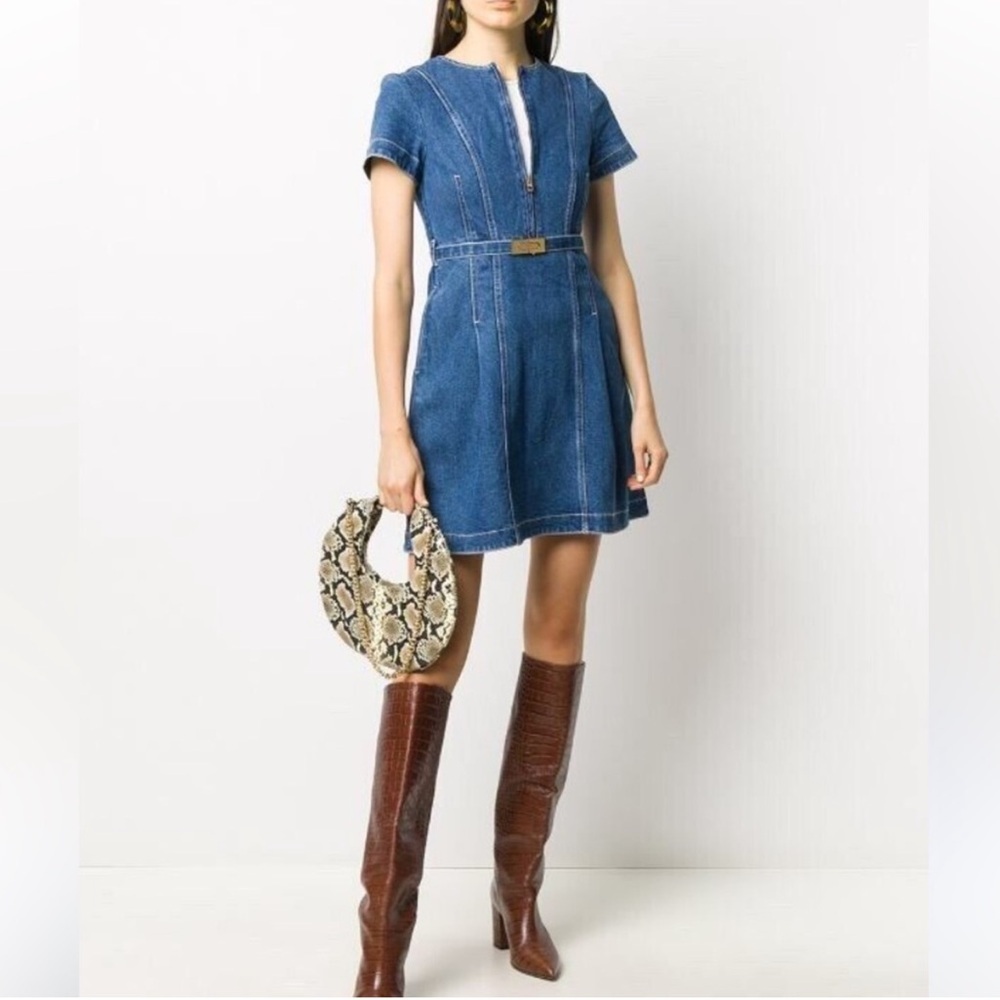 Tory Burch Blue Denim Short Sleeve Belted Mini Dress